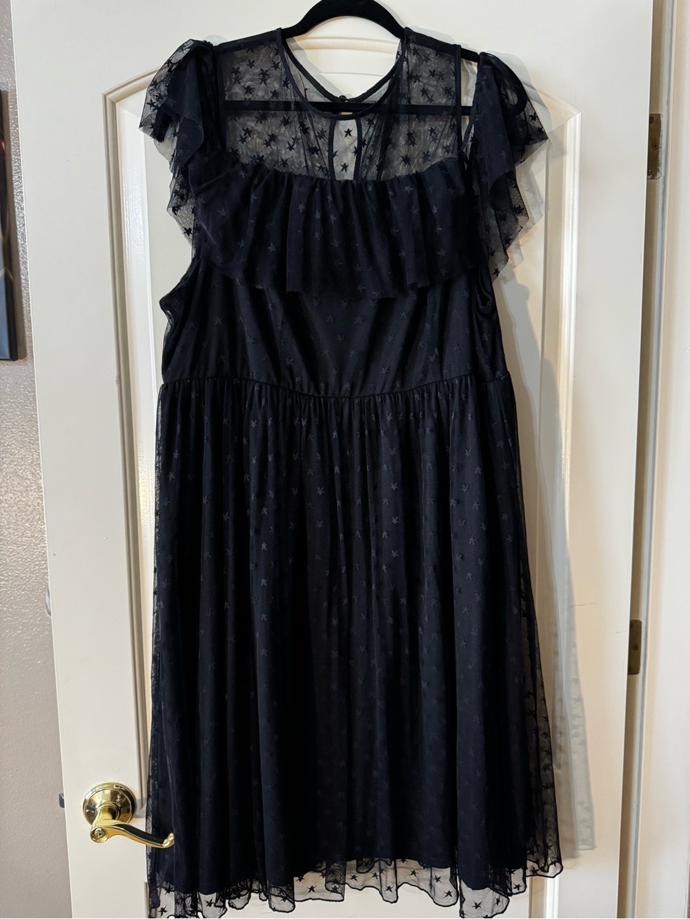 Torrid Black Sheer Lace Star Midi Dress Ruffle sleeves size 4X